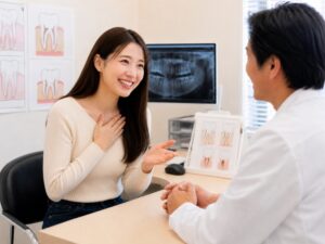 解決して嬉しそうな女性