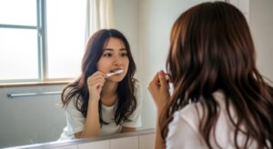 歯磨きをする女性