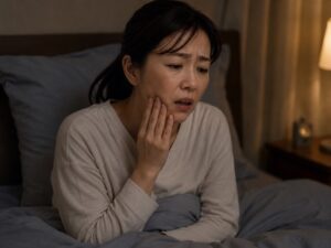 夜に歯が痛む女性